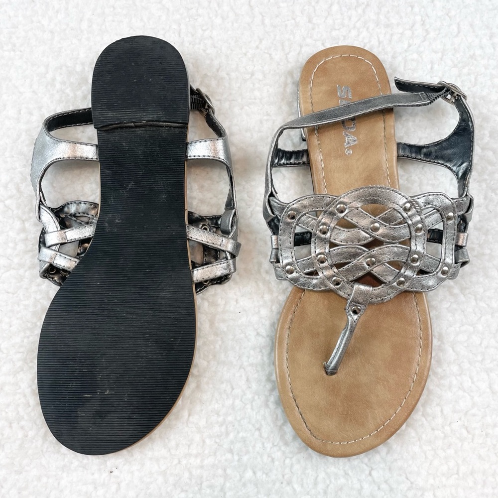 SODA • Silver/Tan Studded Thong Sandals, 7 - Picture 3 of 16